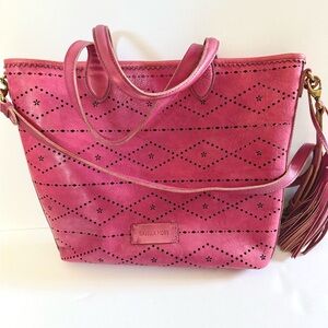 Isabella Fiore Tooled Laser Cut Leather Pink Tote Crossbody Bag
